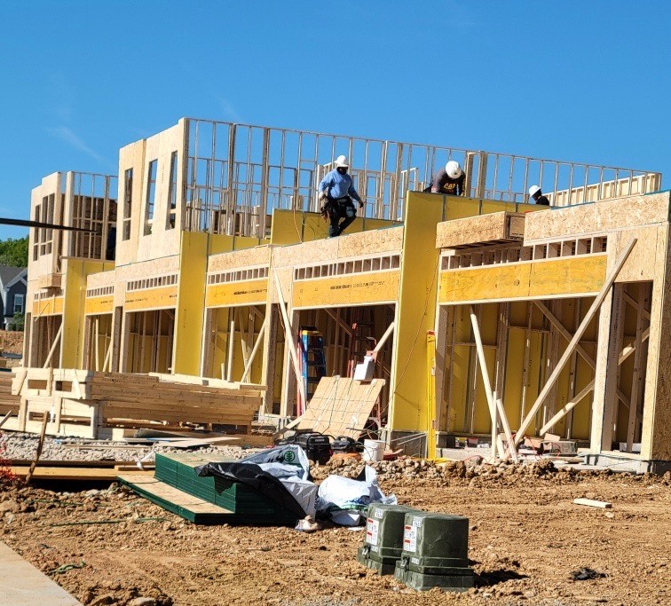 Photo of Brother's Best Construction team at work on the second story of a residential construction project. Used as an example of the teams experience building homes in Prince George County, MD.